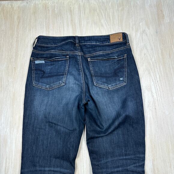 American Eagle Tomgirl Distressed Raw Hem Dark Wash Super Stretch Denim Jeans 6 - Picture 14 of 15